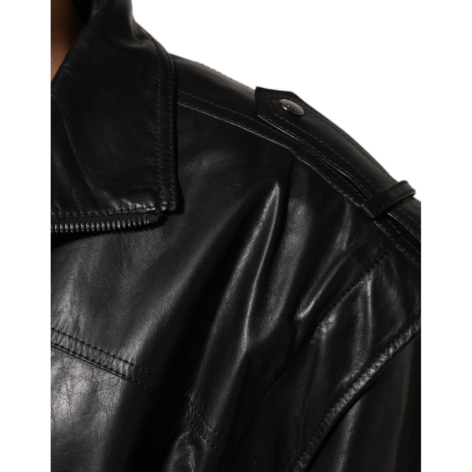 Dolce & Gabbana Black Leather Full Zip Biker Blouson Jacket