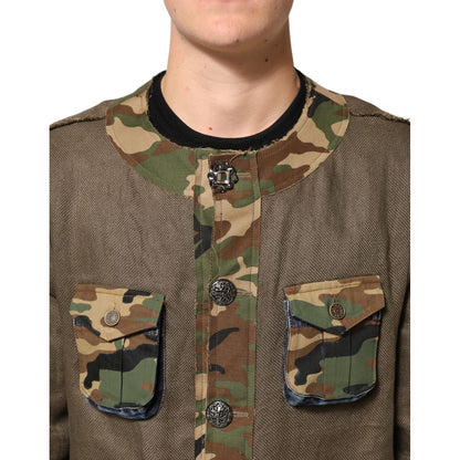 Dolce & Gabbana Brown Camouflage Linen Button Down Jacket