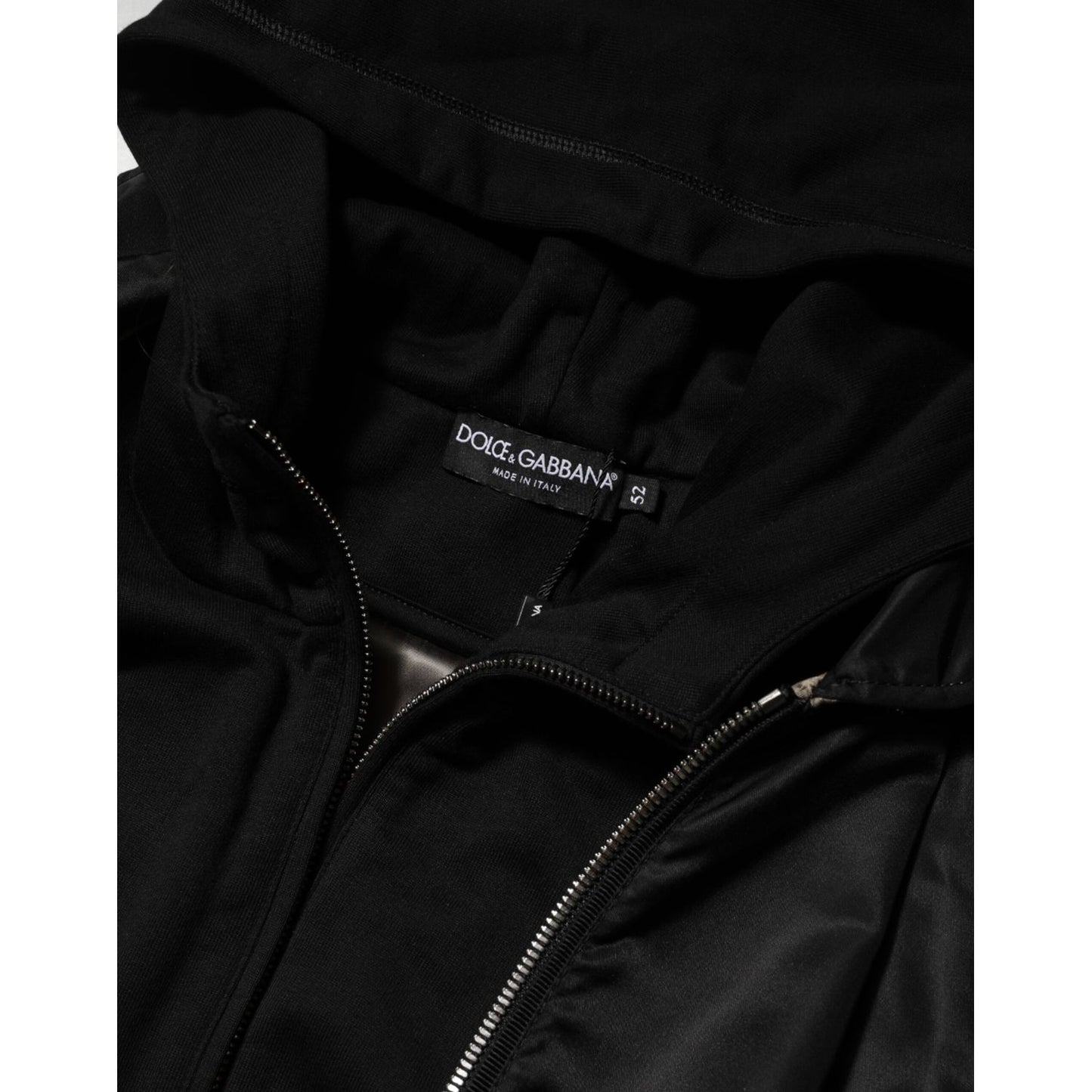 Dolce & Gabbana Black Cotton Hooded Full Zip Bomber Jacket