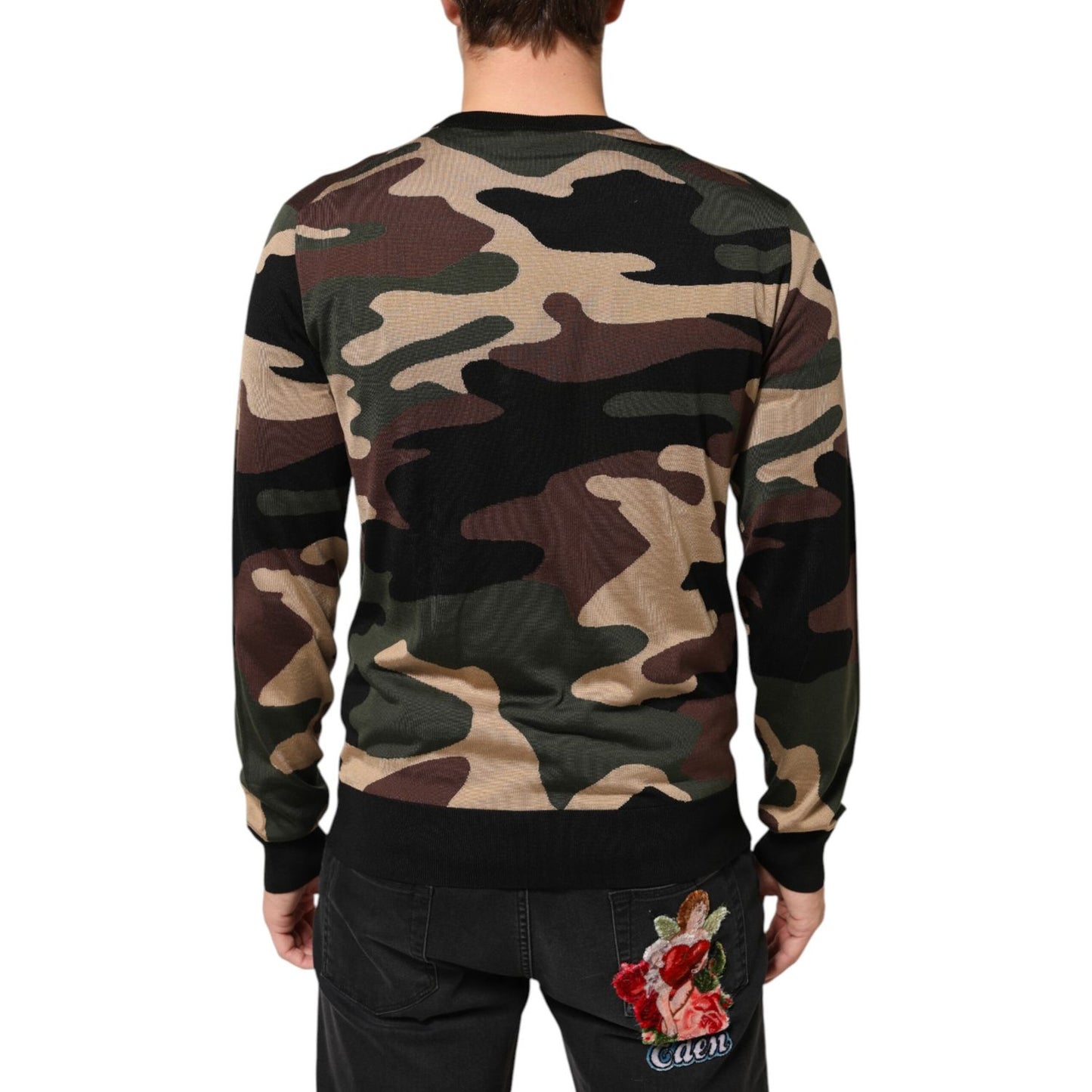 Dolce & Gabbana Multicolor Camouflage Crew Neck Men Pullover Sweater