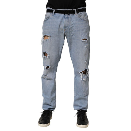 Dolce & Gabbana Blue Cotton Distressed Slim Fit Denim Jeans