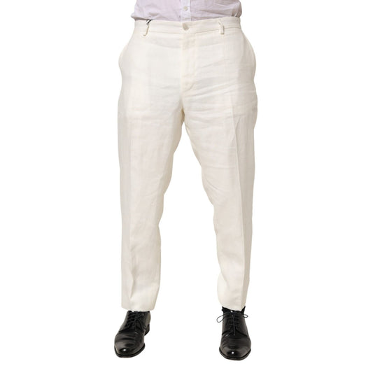 Dolce & Gabbana White Linen Formal Dress Men Trouser Pants