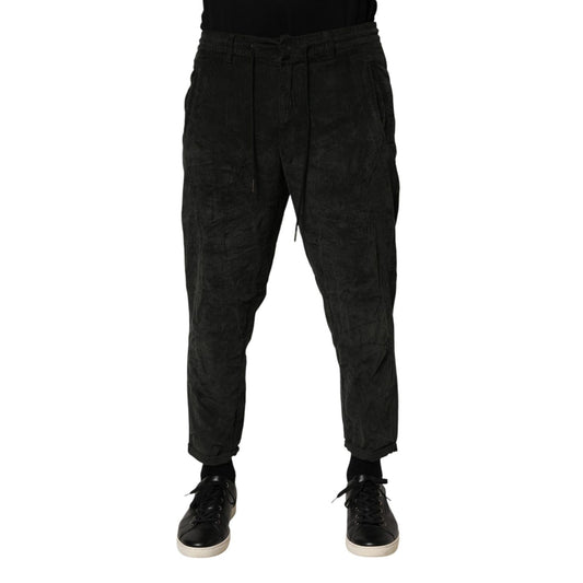 Dondup Black Mid Waist Cropped Corduroy Men Trouser Pants