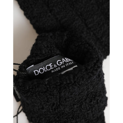 Dolce & Gabbana Black Virgin Wool Knitted Fingerless Men Gloves