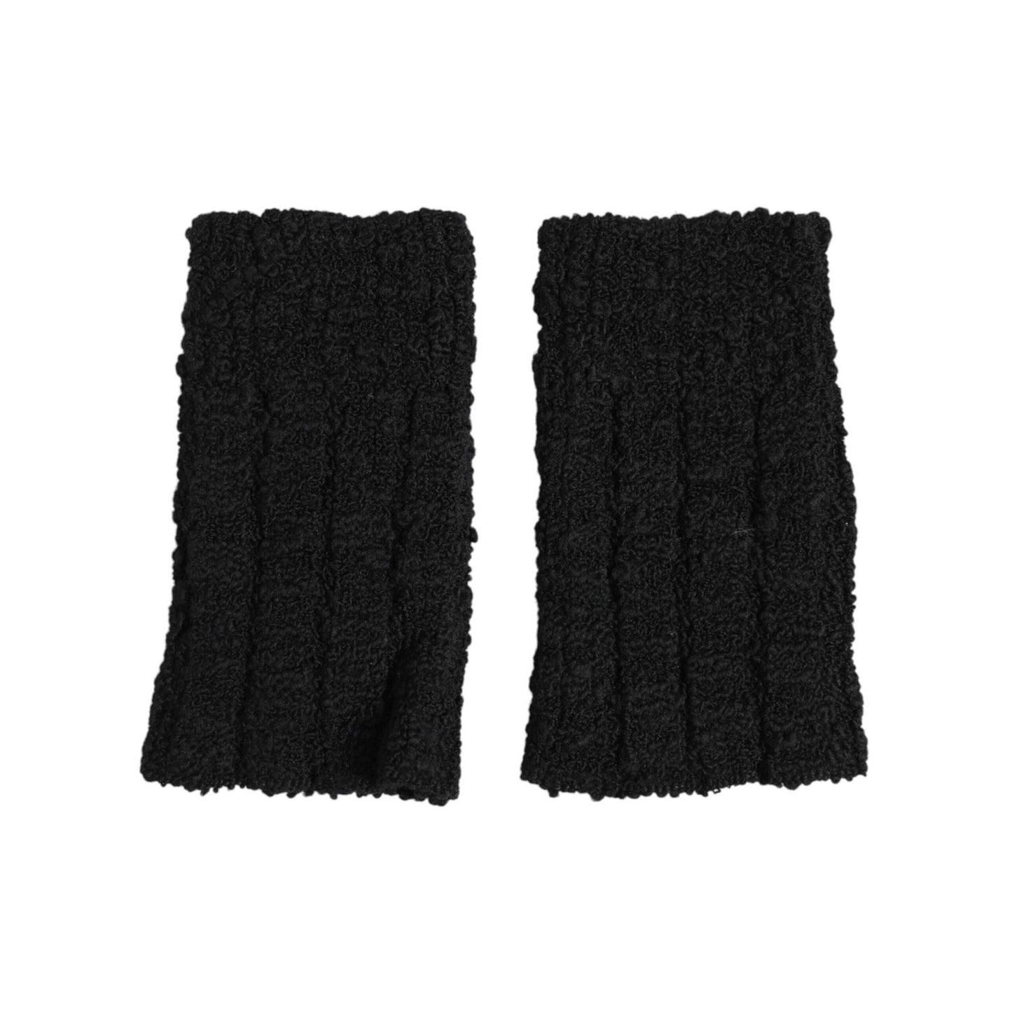 Dolce & Gabbana Black Virgin Wool Knitted Fingerless Men Gloves