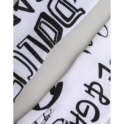 Dolce & Gabbana Black White DG Logo Elbow Length Mitten Gloves