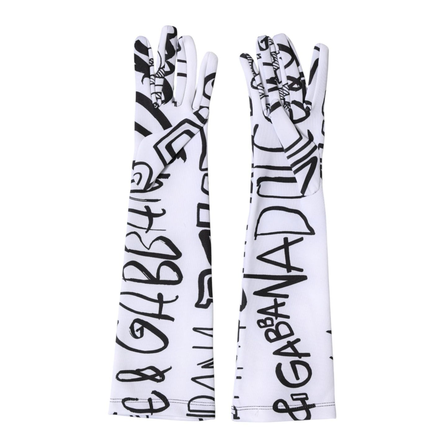 Dolce & Gabbana Black White DG Logo Elbow Length Mitten Gloves