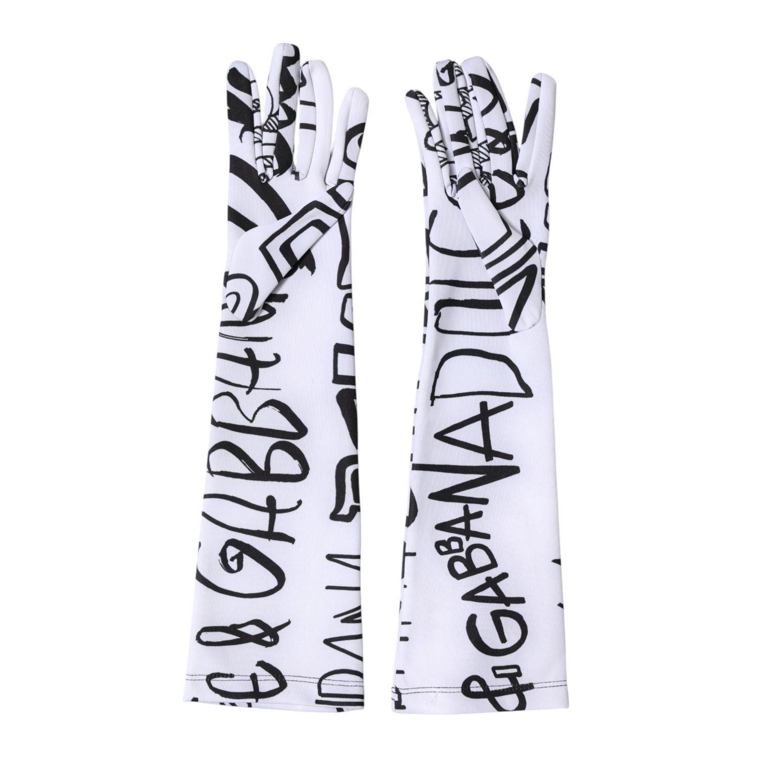 Dolce & Gabbana Black White DG Logo Elbow Length Mitten  Gloves