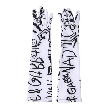 Dolce & Gabbana Black White DG Logo Elbow Length Mitten Gloves