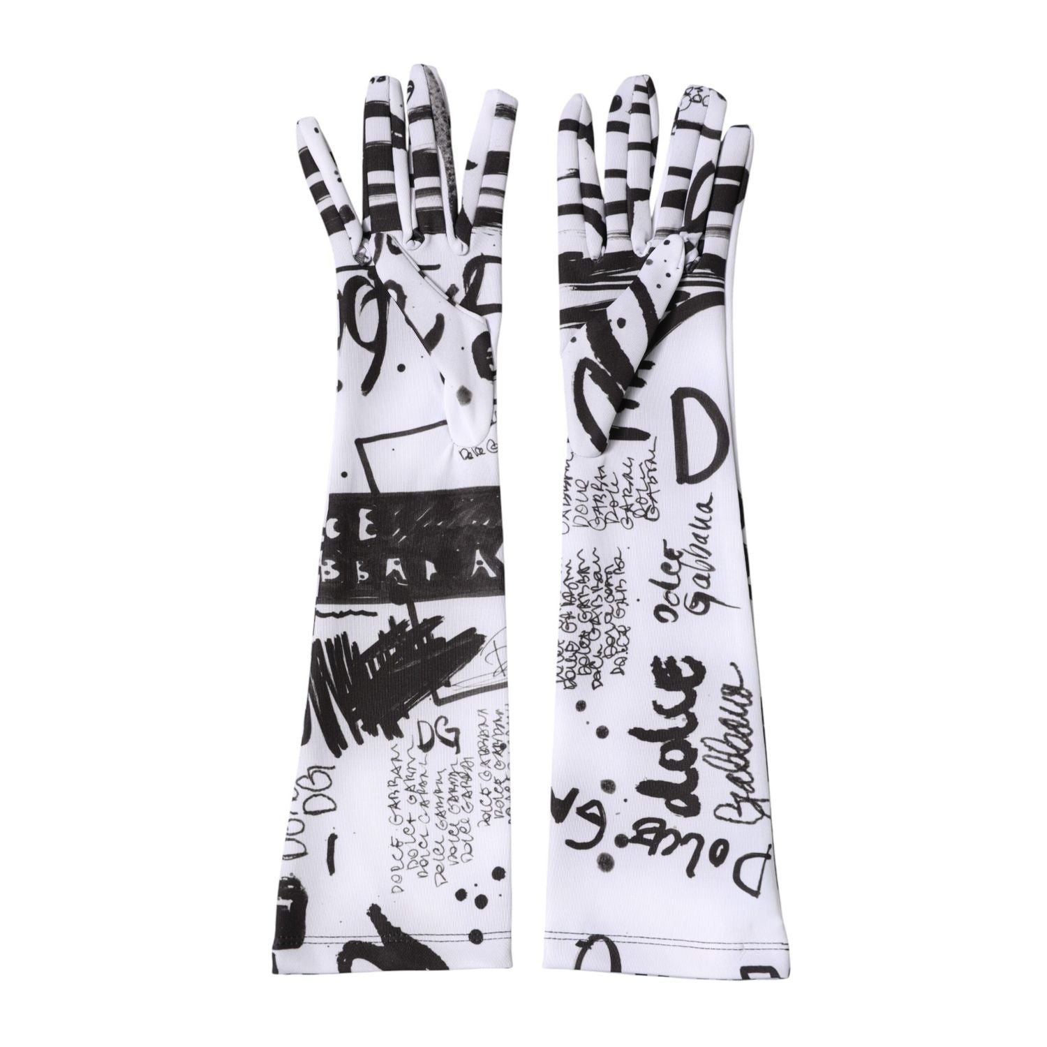 Dolce & Gabbana Black White DG Logo Elbow Length Mitten Gloves