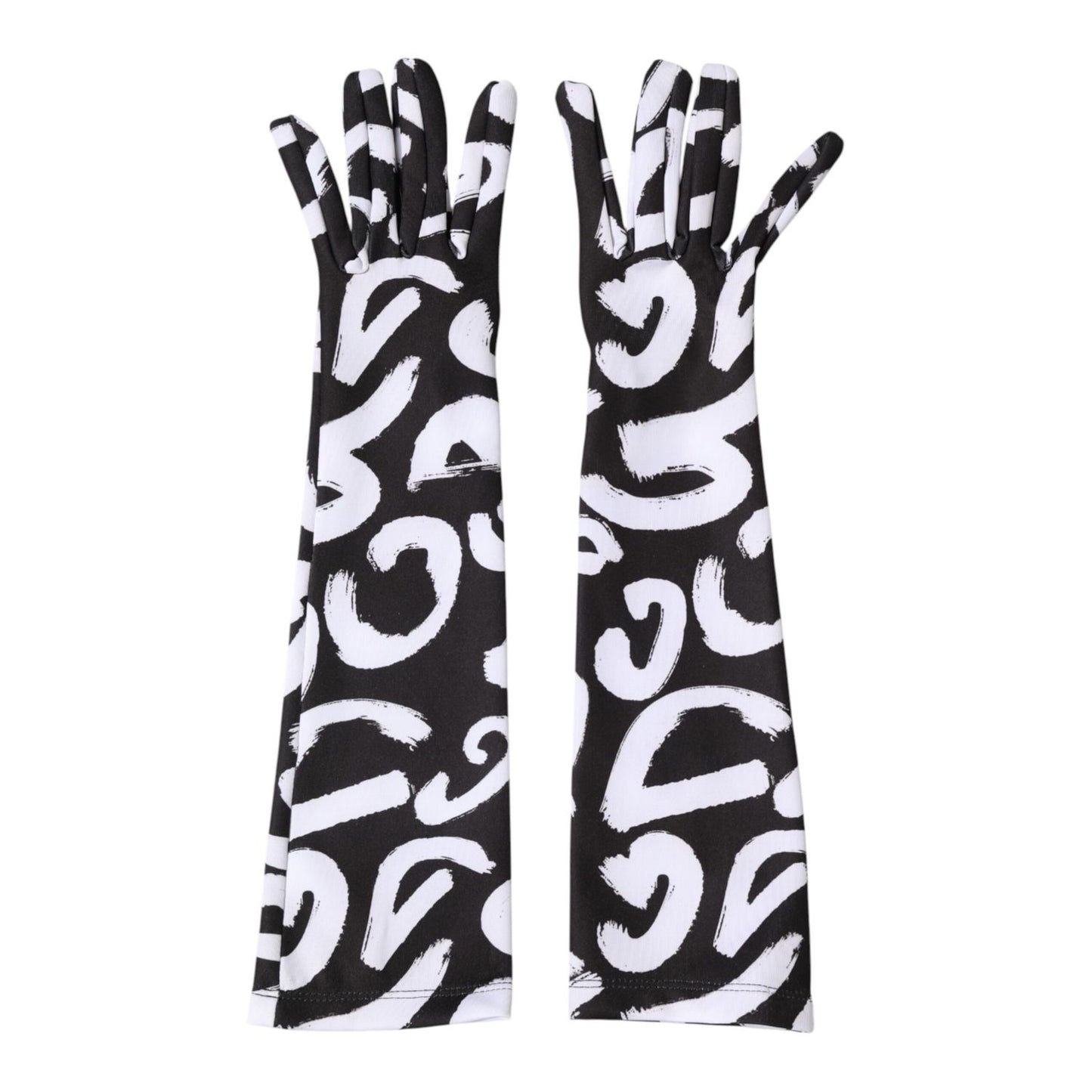 Dolce & Gabbana Black White DG Logo Elbow Length Mitten Gloves