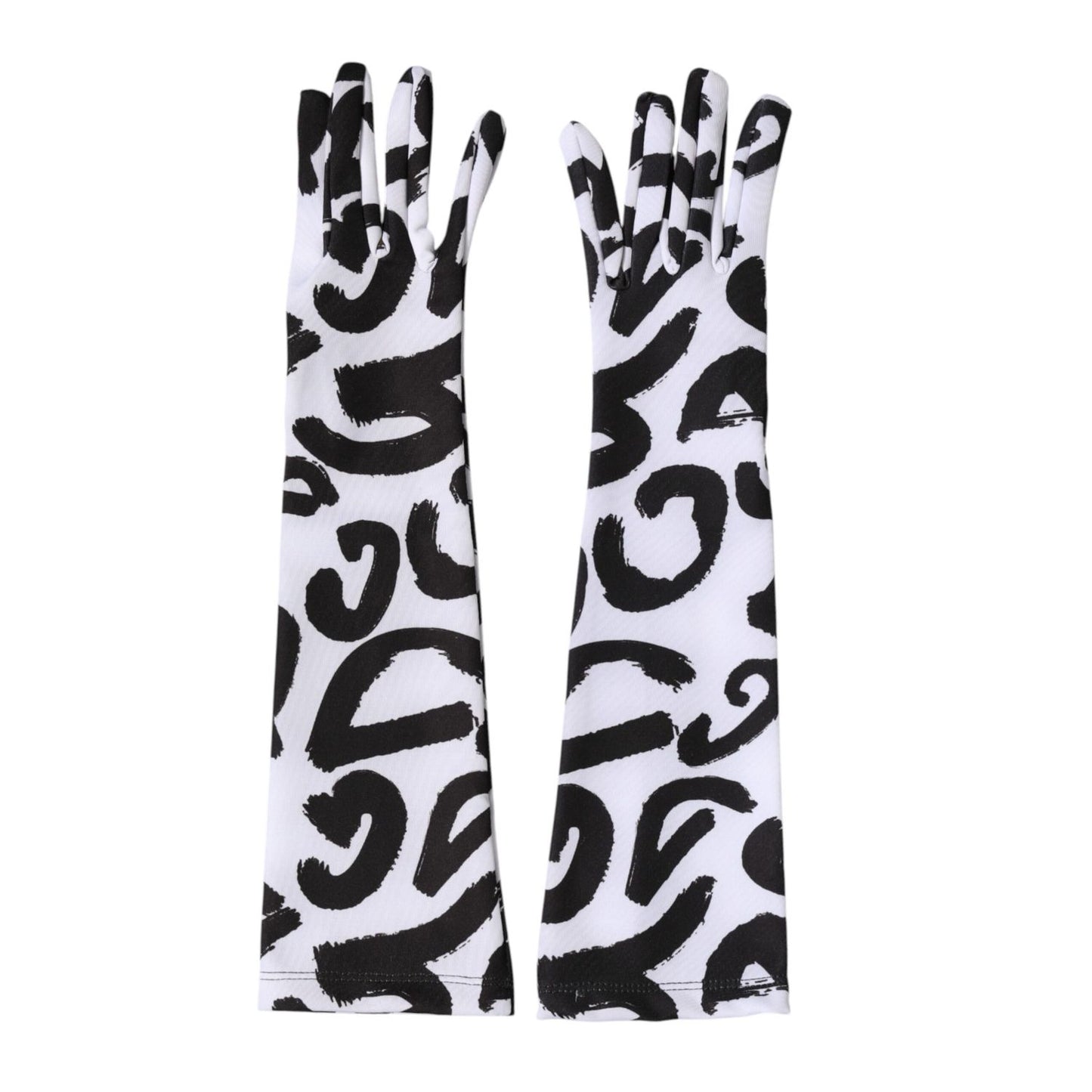 Dolce & Gabbana Black White DG Logo Elbow Length Mitten Gloves