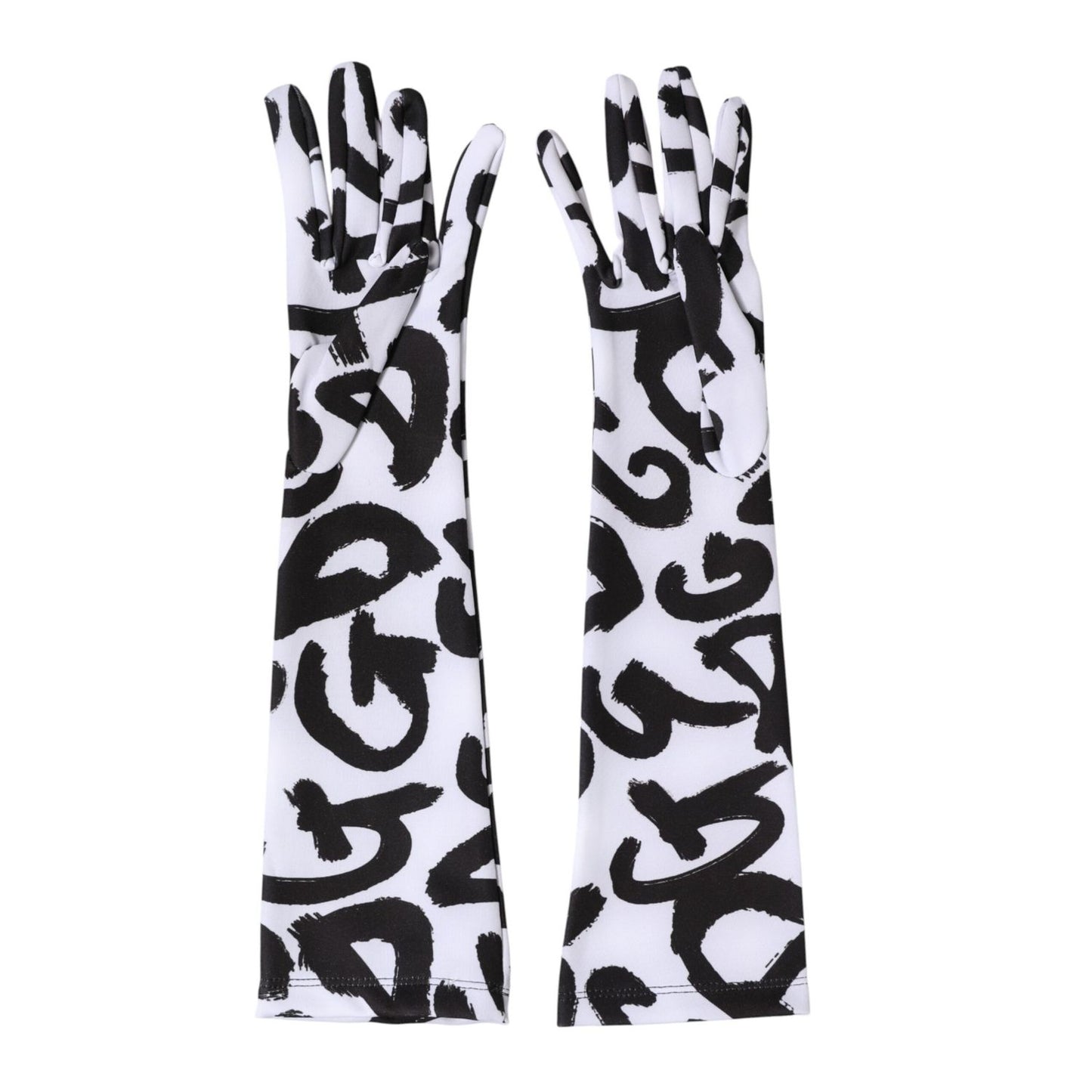 Dolce & Gabbana Black White DG Logo Elbow Length Mitten Gloves