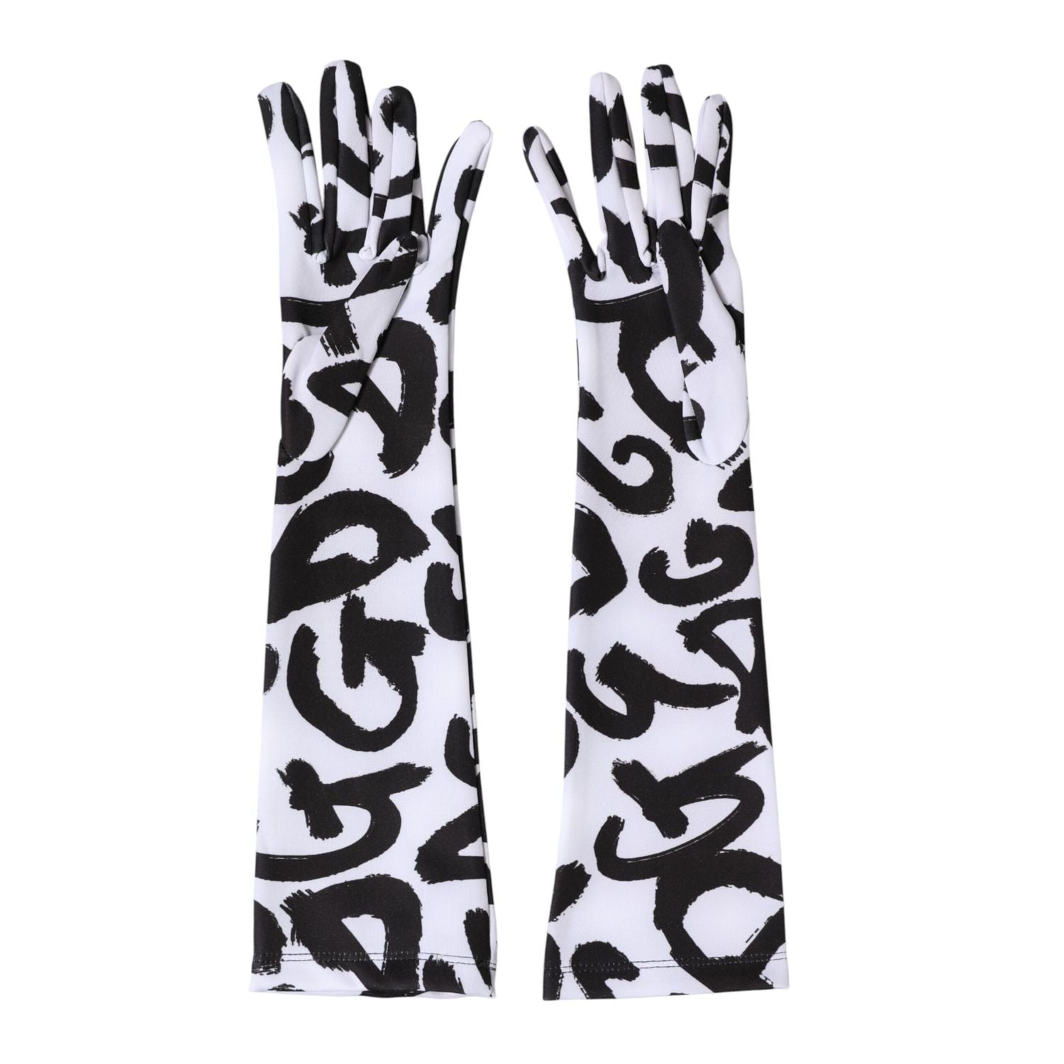 Dolce & Gabbana Black White DG Logo Elbow Length Mitten Gloves