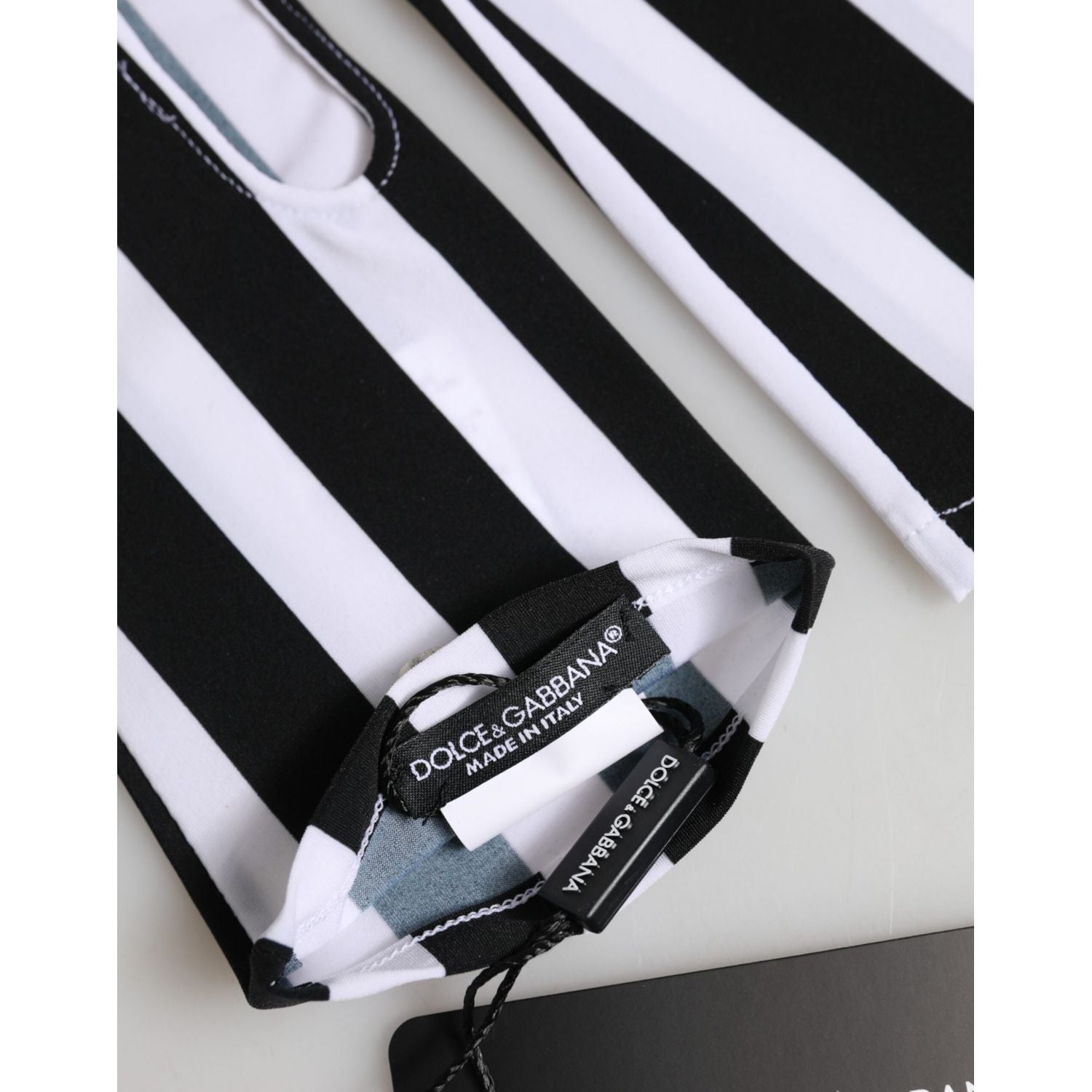 Dolce & Gabbana Black White Nylon Fingerless Wrist Length Gloves