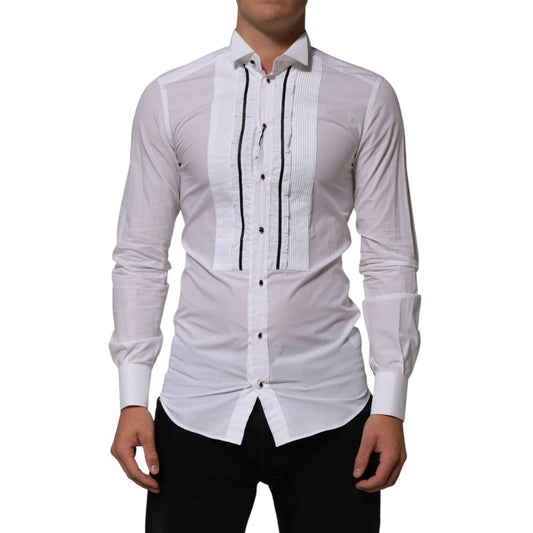 Dolce & Gabbana White Cotton Collared Long Sleeve GOLD Dress  Shirt