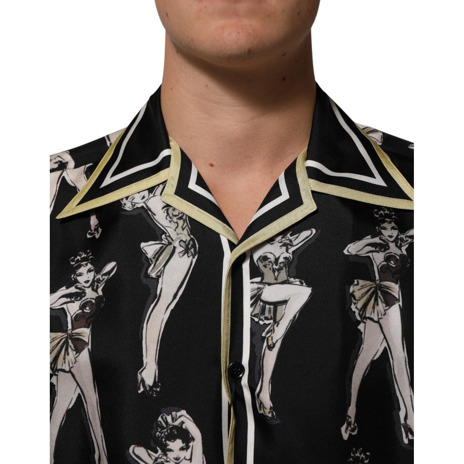 Dolce & Gabbana Black Silk Pin Up Printed Button Down Shirt