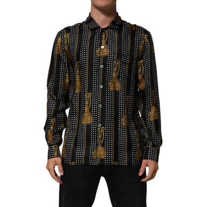 Dolce & Gabbana Black Dotted Tassel Silk Button Down Shirt