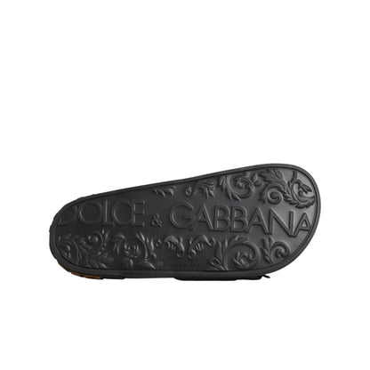 Dolce & Gabbana Black Devotion Matelassé Leather Slides Shoes