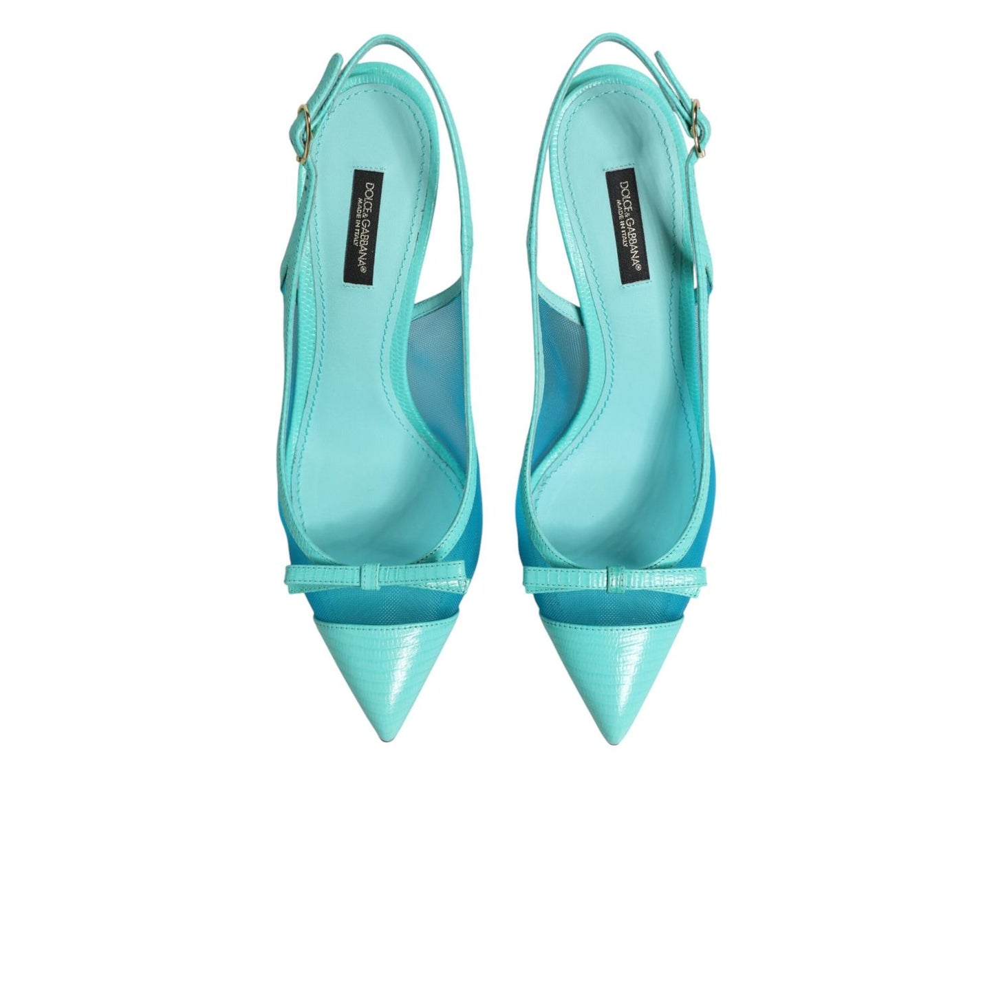 Dolce & Gabbana Blue Leather Mesh Heels Slingback Shoes