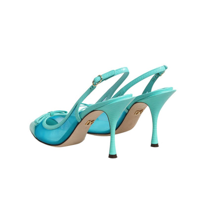 Dolce & Gabbana Blue Leather Mesh Heels Slingback Shoes