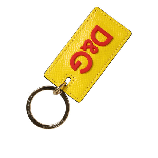 Dolce & Gabbana Yellow Calf Leather Logo Metal Ring Men Keychain Keyring