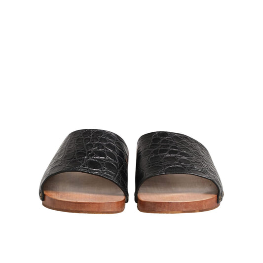 Dolce & Gabbana Black Brown Leather Slides Sandals Shoes