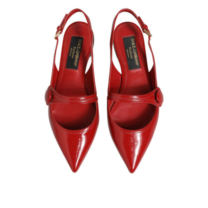 Dolce & Gabbana Red Leather Slingback Flats Sandals Shoes