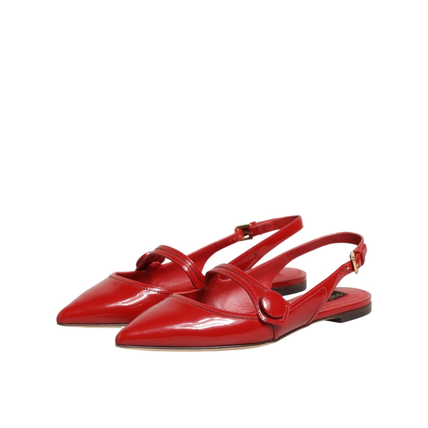 Dolce & Gabbana Red Leather Slingback Flats Sandals Shoes