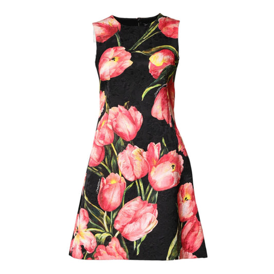 Dolce & Gabbana Black Floral Print Viscose A-line Mini  Dress
