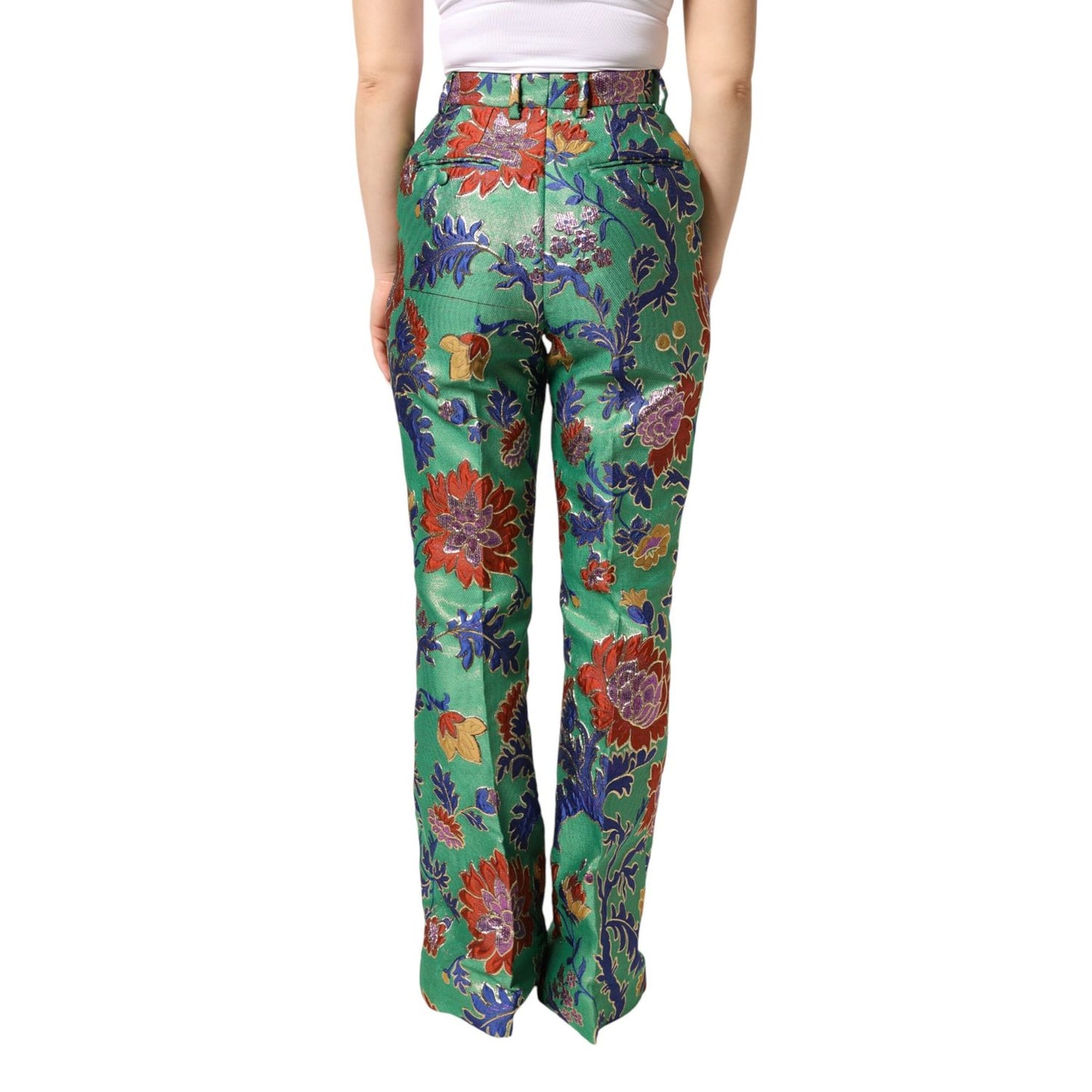 Dolce & Gabbana Green Floral Polyester BootCut Trouser Pants