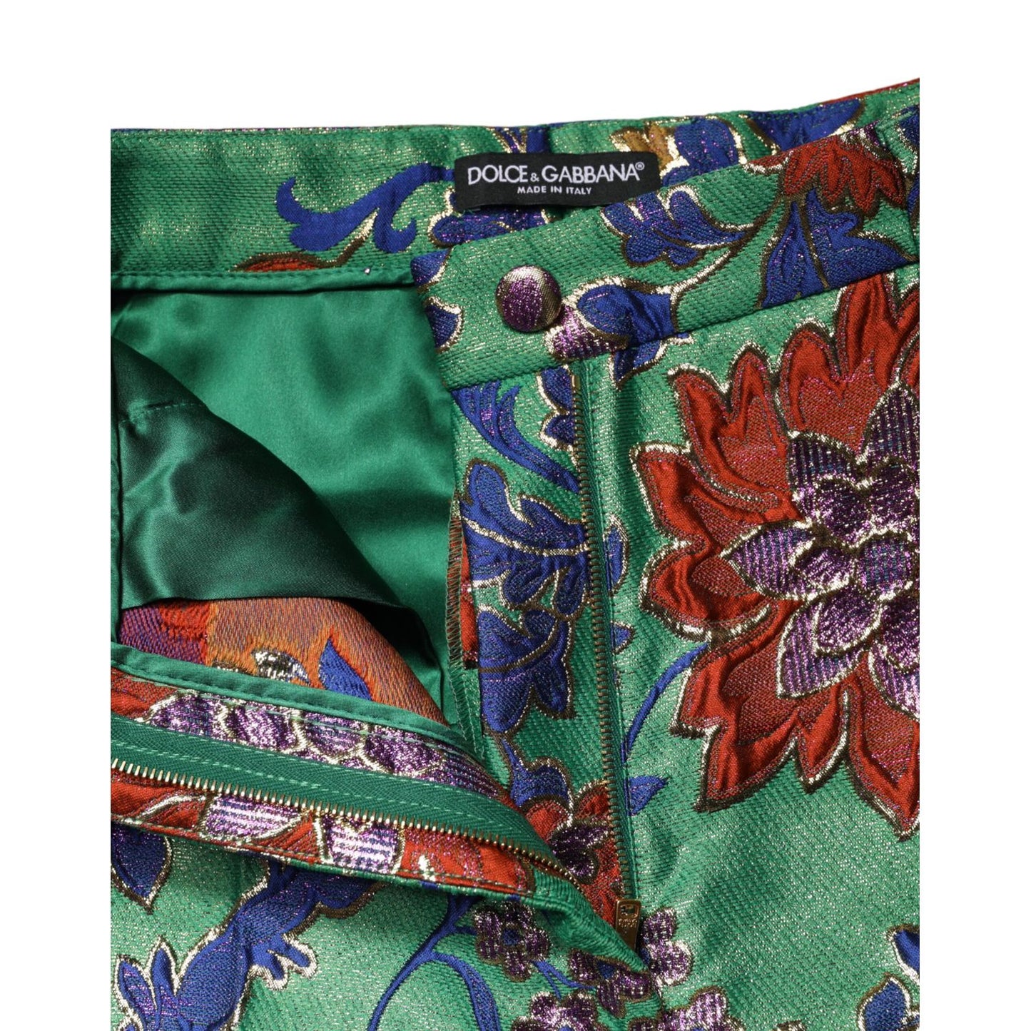 Dolce & Gabbana Green Floral Polyester BootCut Trouser Pants