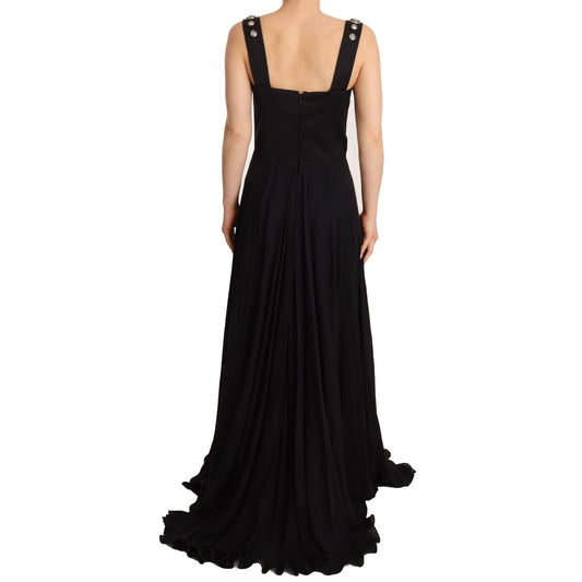 Fausto Puglisi Silk Black Studded Sleeveless A-line Max Dress