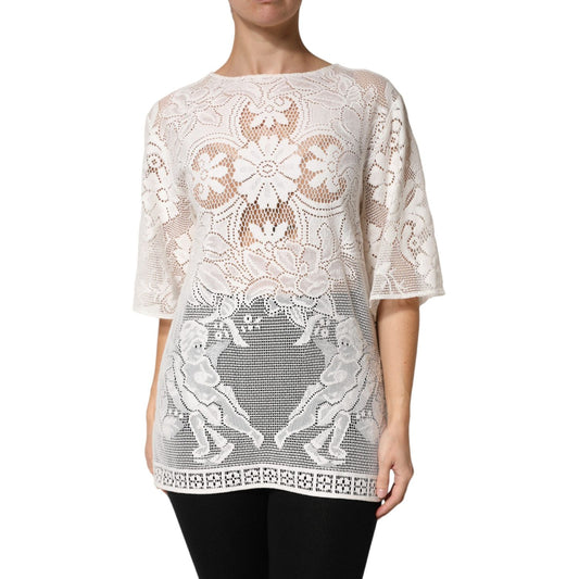 Dolce & Gabbana White Embroidery Lace Cotton Blouse Top