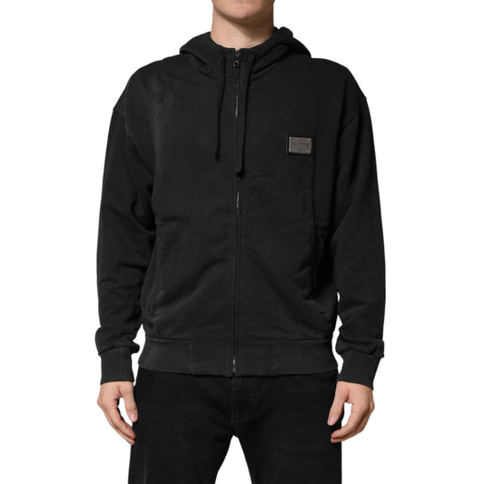 Dolce & Gabbana Black Full Zip Hooded Men Sweatshirt Sweater