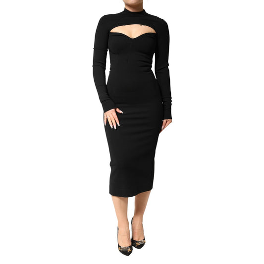 Dolce & Gabbana Black Viscose Bodycon Sheath Midi Dress