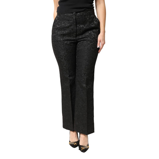 Dolce & Gabbana Black Floral Brocade High Waisted Trouser Pants
