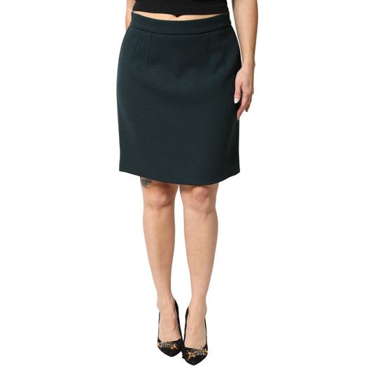 Dolce & Gabbana Dark Green Mid Waist Pencil Cut Mini Skirt
