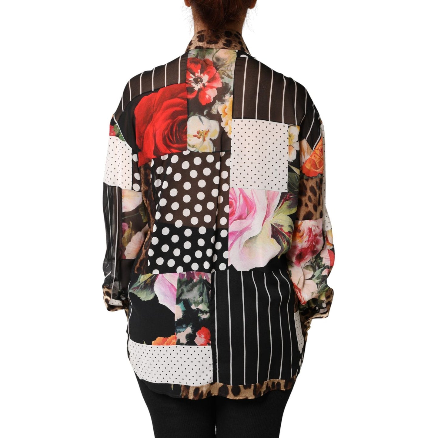 Dolce & Gabbana Multicolor Patchwork Silk CollaredBlouse Top
