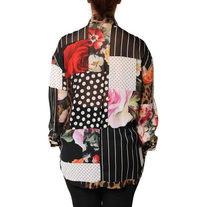 Dolce & Gabbana Multicolor Patchwork Silk CollaredBlouse Top