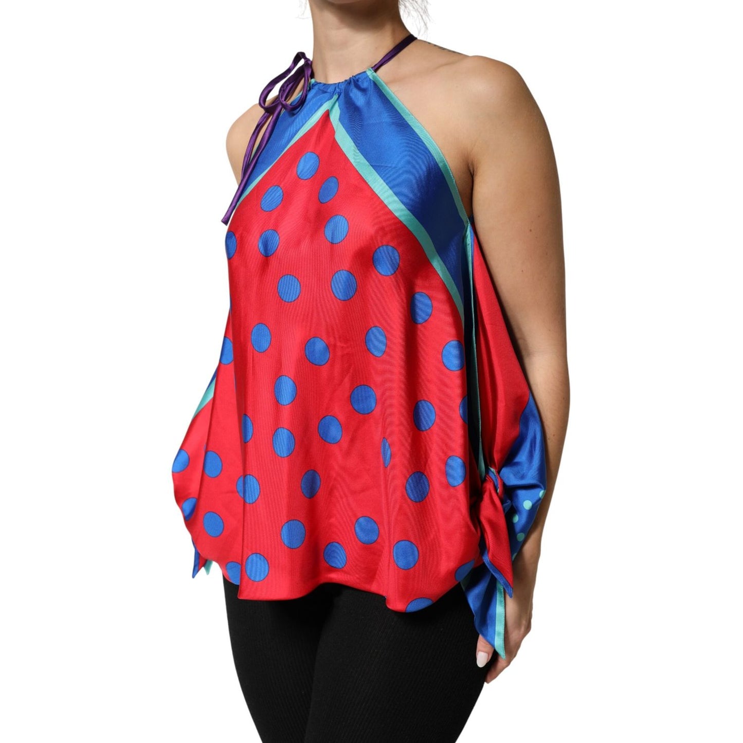 Dolce & Gabbana Multicolor Polka Dot Tie Halter Blouse Top