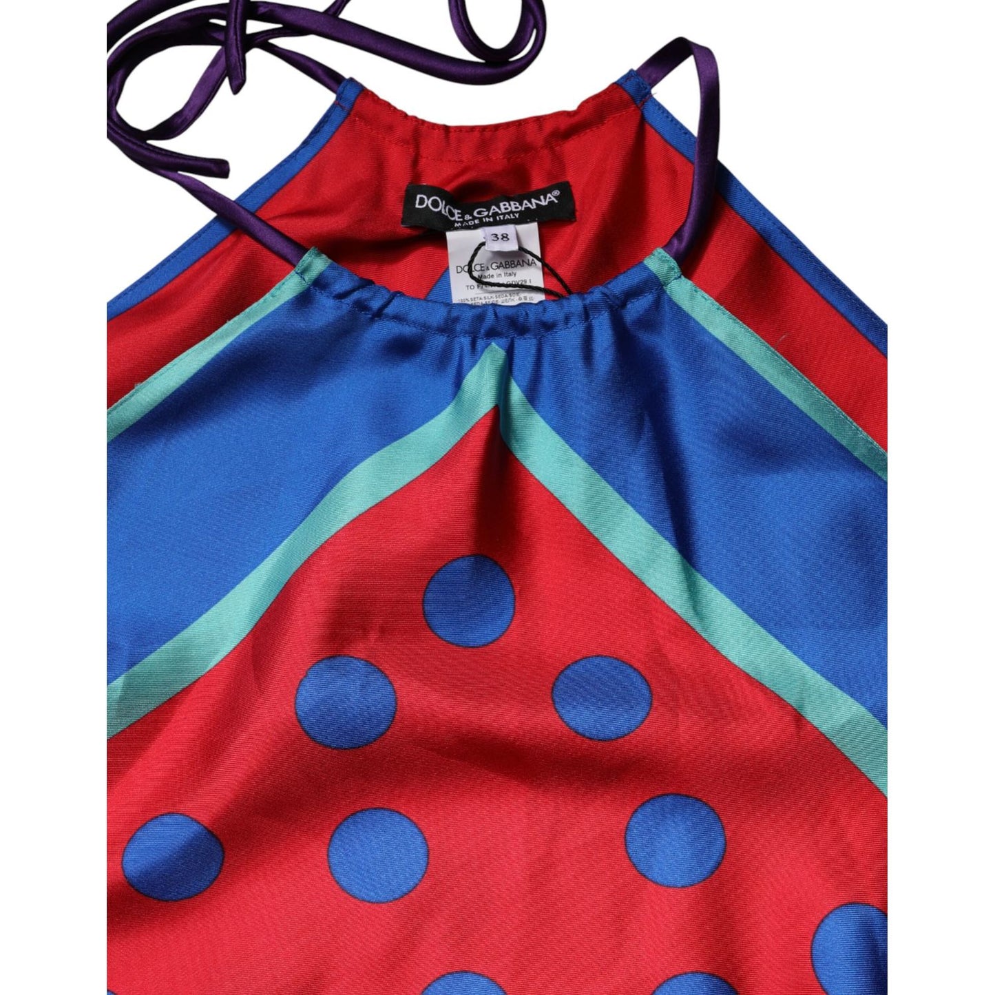 Dolce & Gabbana Multicolor Polka Dot Tie Halter Blouse Top