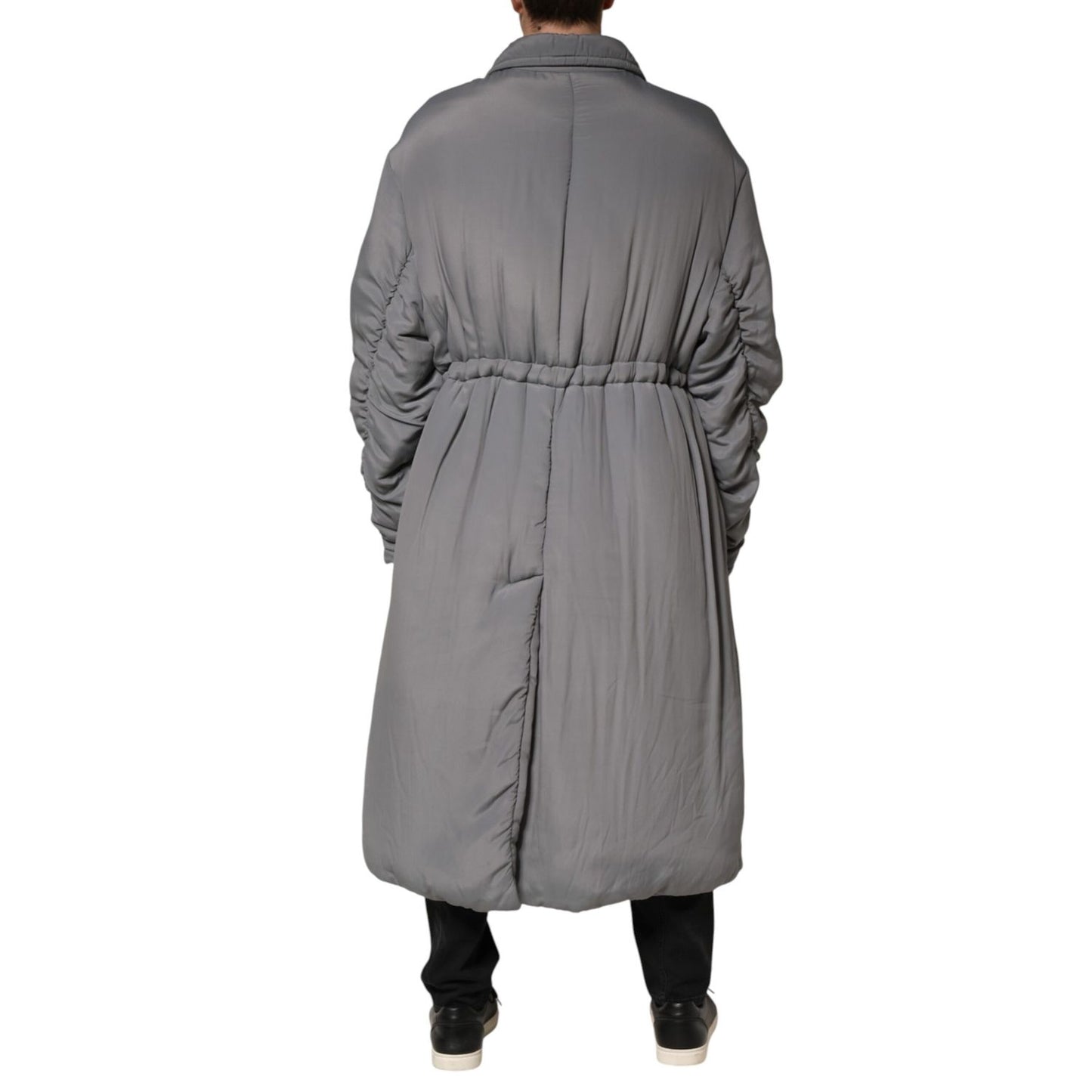 Dolce & Gabbana Gray Acetate Padded Collared Coat Jacket