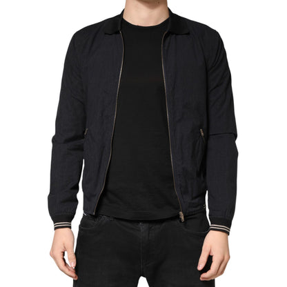 Dolce & Gabbana Dark Blue Cotton Full Zip Bomber Men Jacket