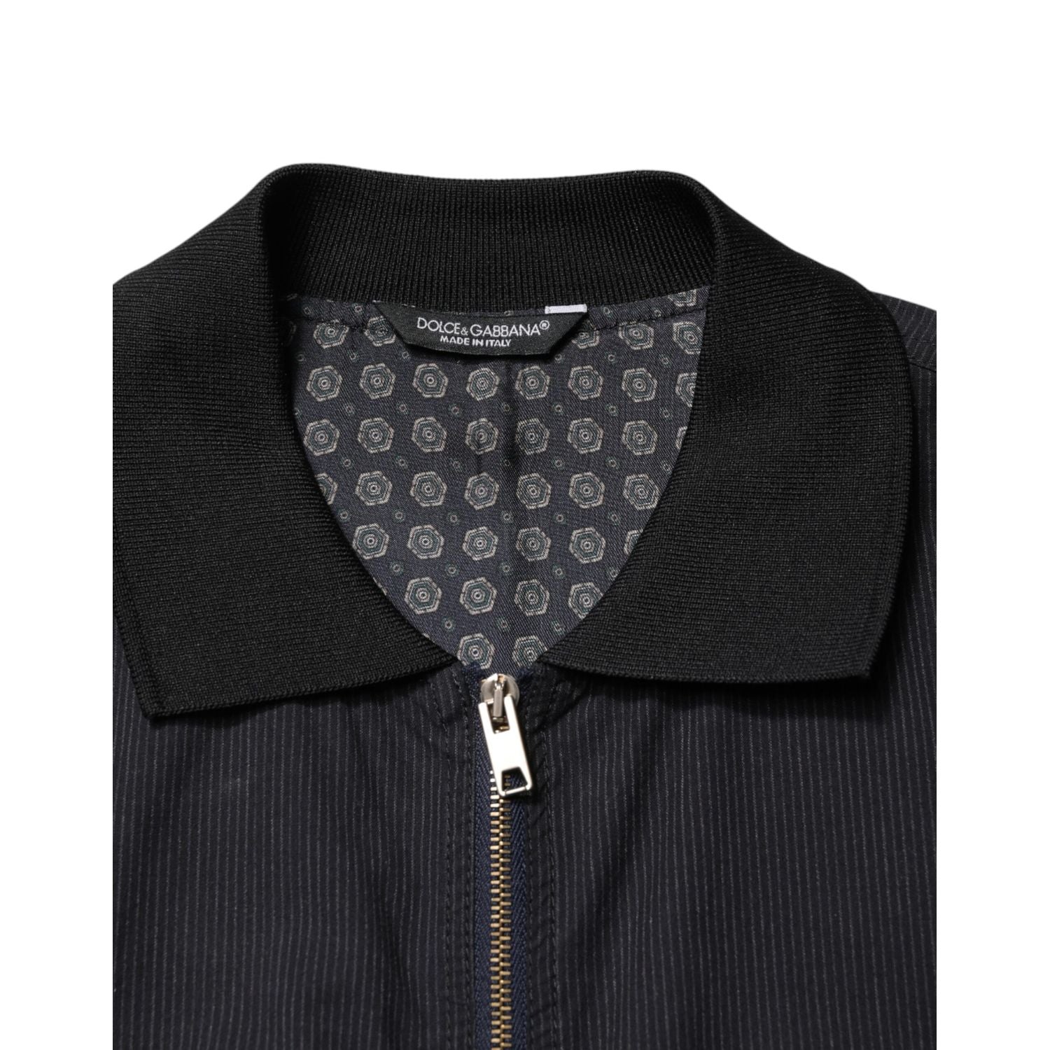 Dolce & Gabbana Dark Blue Cotton Full Zip Bomber Men Jacket