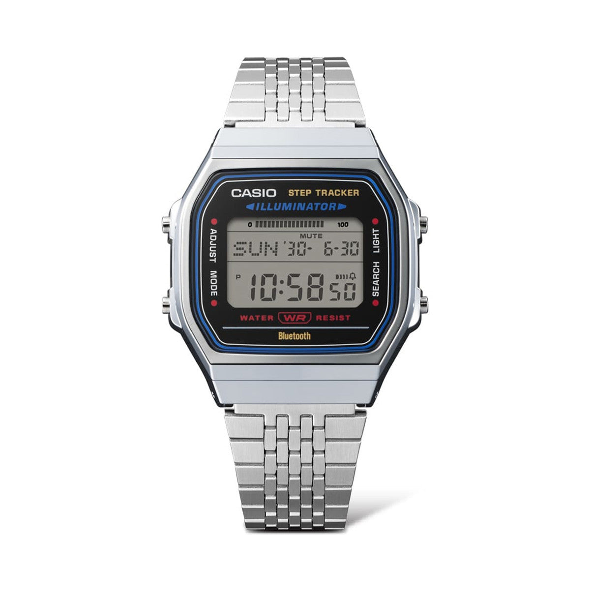 CASIO VINTAGE Mod. SILVER -BLUETOOTH® SMARTPHONE LINK w. built-in accelerometer senses body movements + steps counter-1