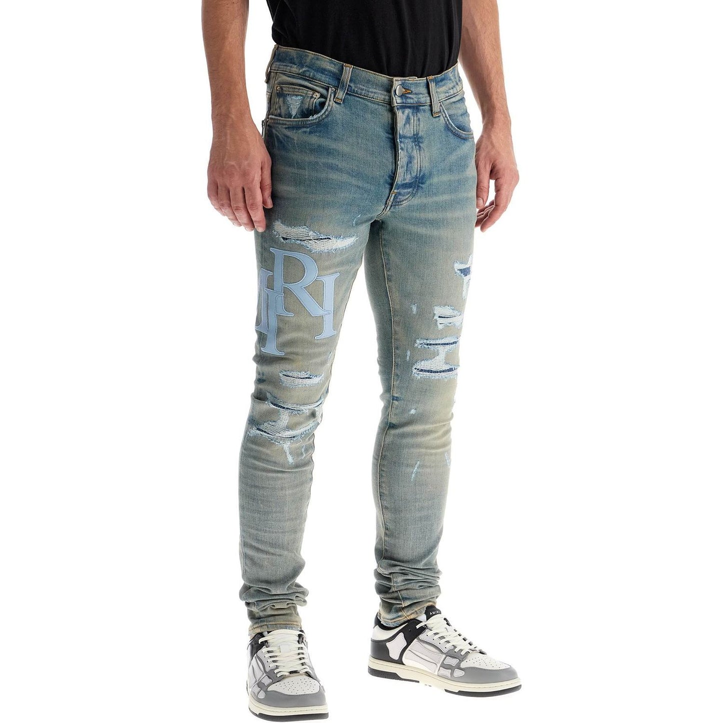 Amiri leather logo jeans with eight words Jeans Amiri