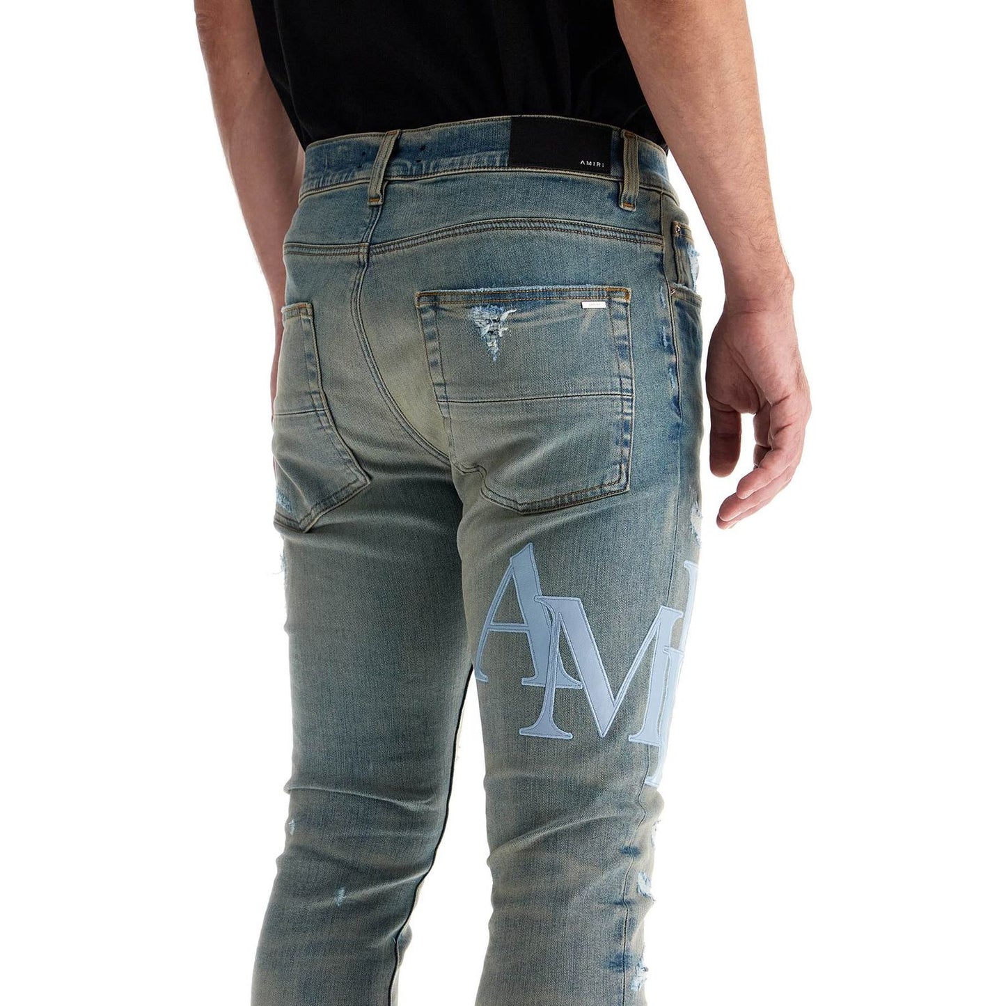 Amiri leather logo jeans with eight words Jeans Amiri