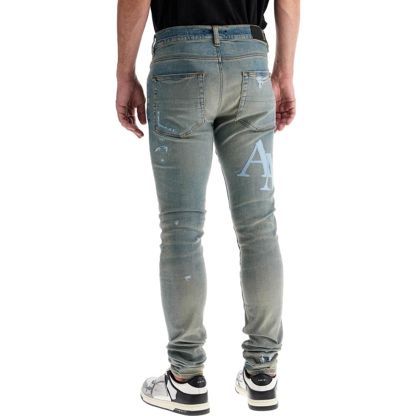 Amiri leather logo jeans with eight words Jeans Amiri