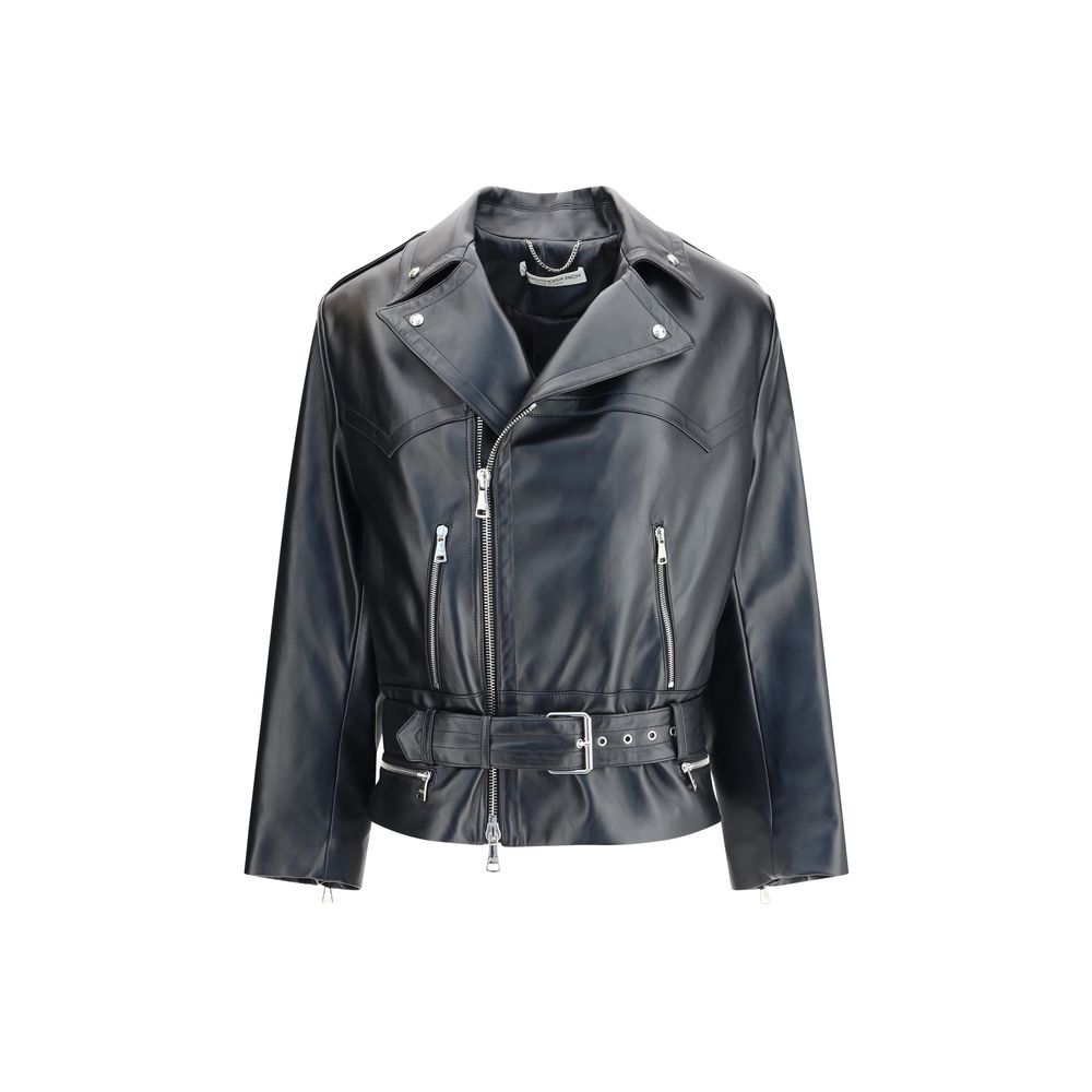 Alessandra Rich Black Leather Biker Jacket Alessandra Rich
